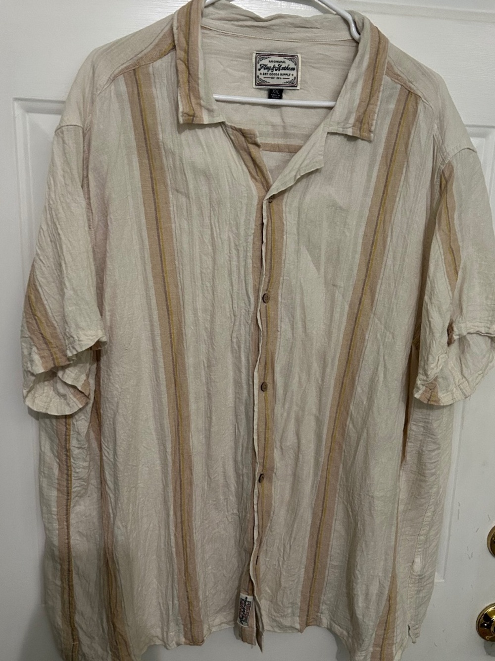 Flag & Anthem, Palmer Linen Blend Camp Collar Shirt, XXL, off-white